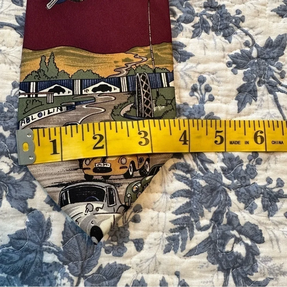 Robert Talbott Tie Jaguar Car Burgandy & Blue Silk Hand Sewn in USA 56” x 3.75”